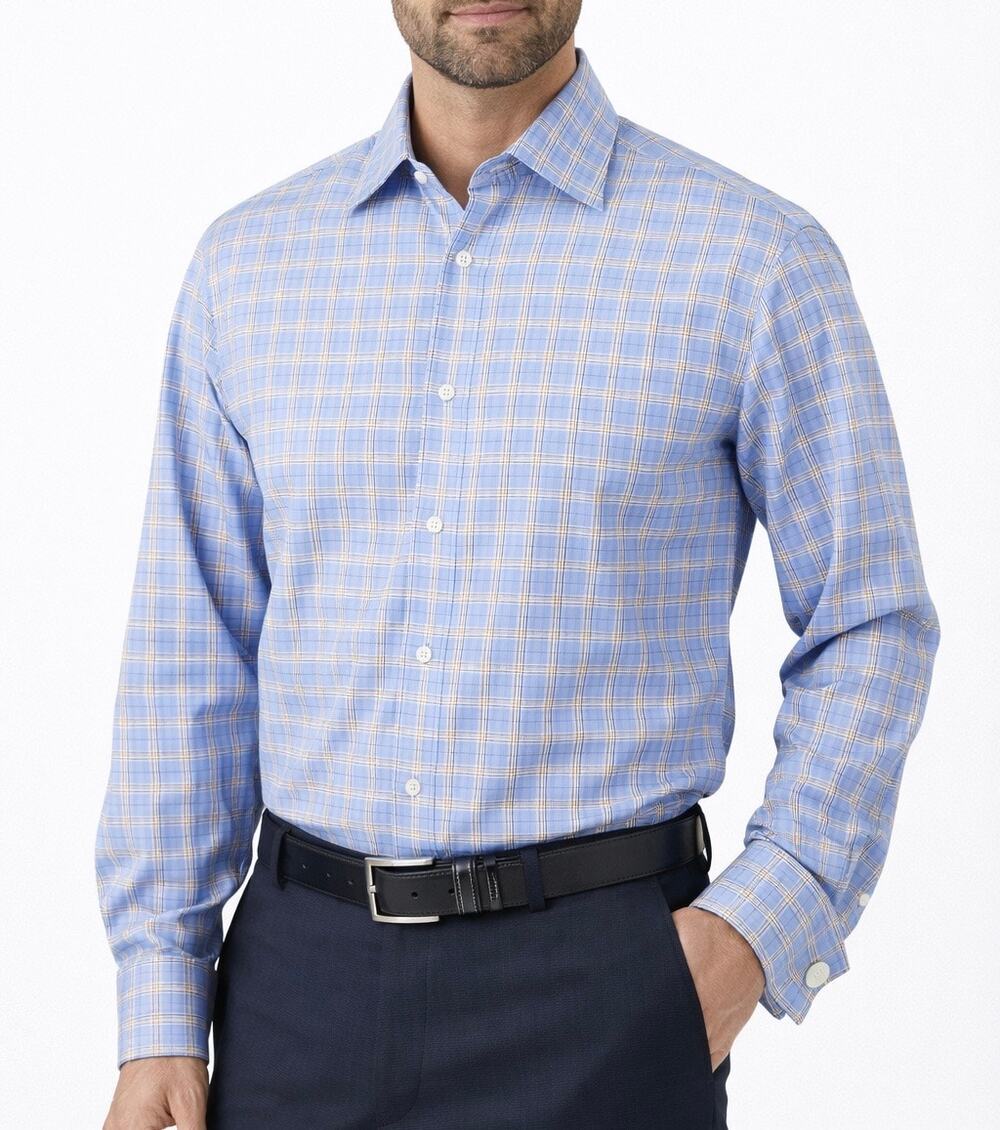 Robert Talbott Blue Plaid Dress Shirt French Cuffs Size XL (17/34)
